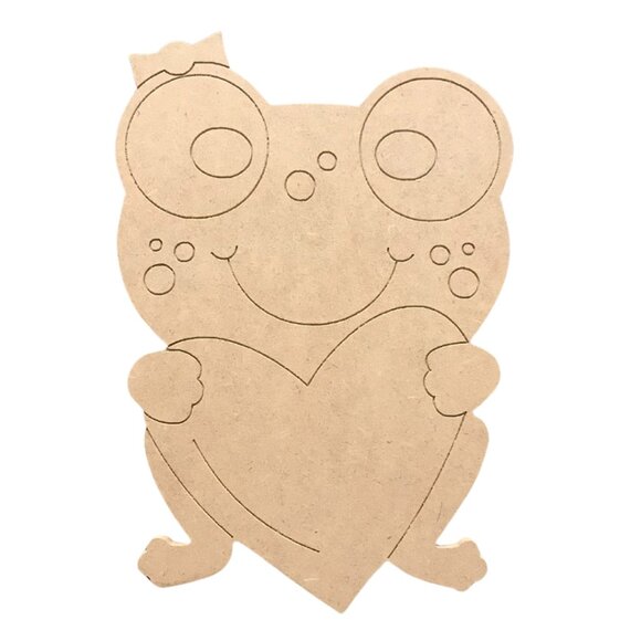 Frog with Heart Paint by Line Wood Cutout with Etched Lines - Easy to Paint DIY - Picture 1 of 1